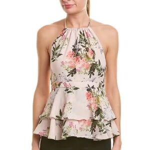 Parker Pink Floral Ruffle Keyhole Halter Top NWOT